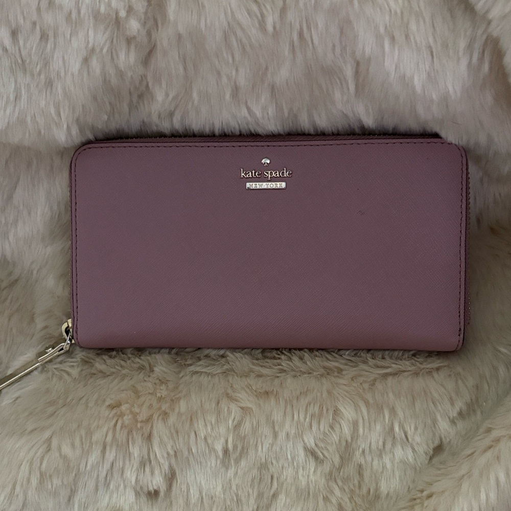 kate spade mauve zip-around wallet